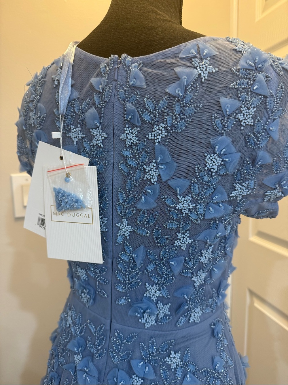 Mac Duggal Dusty Blue Floral Appliqué Maxi Gown - Picture 7 of 11